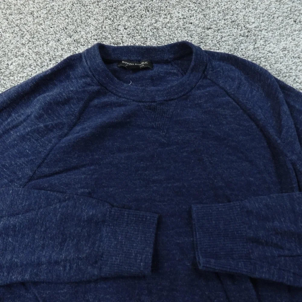 Banana Republic Sweater Mens S Blue Organic Cotton Raglan Crewneck Pullover Cozy